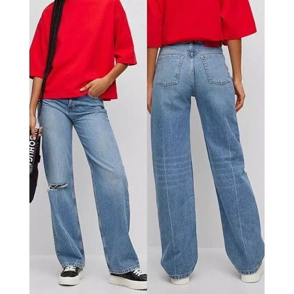 HUGO BY HUGO BOSS NWT Women's 937-2 Wide Leg Jean Straight Jean 27 - Picture 1 of 8